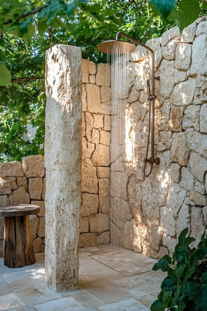 Elegant outdoor stone shower