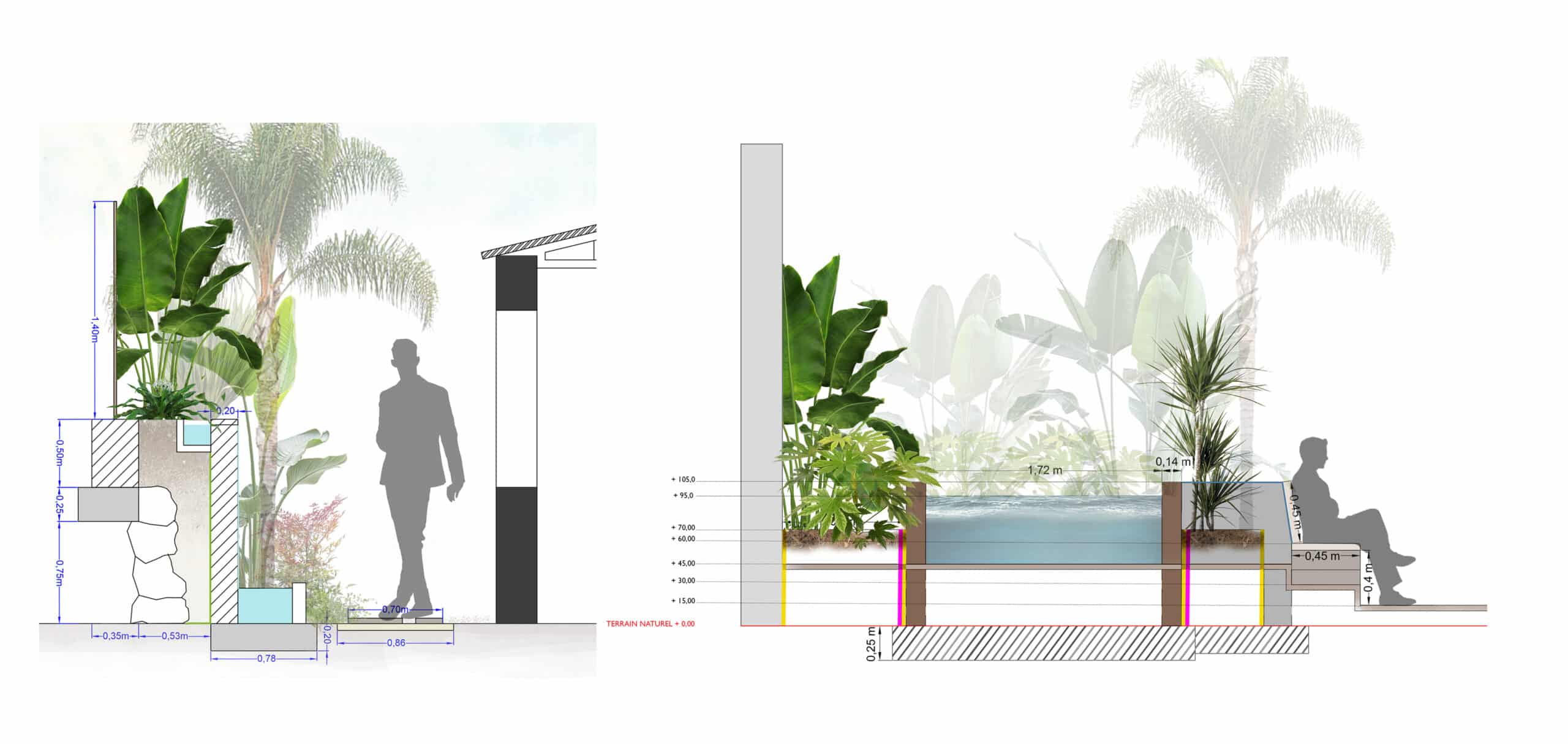 Conception 3D d'un projet paysager réalisé par Adonis Paysages pour une villa avec piscine