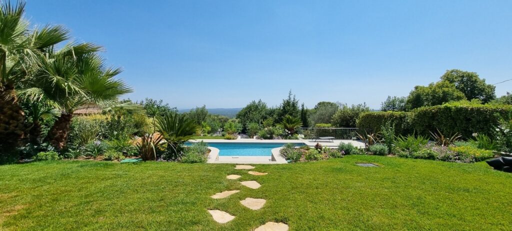 Stepping stones leading to the villa’s terrace and pool